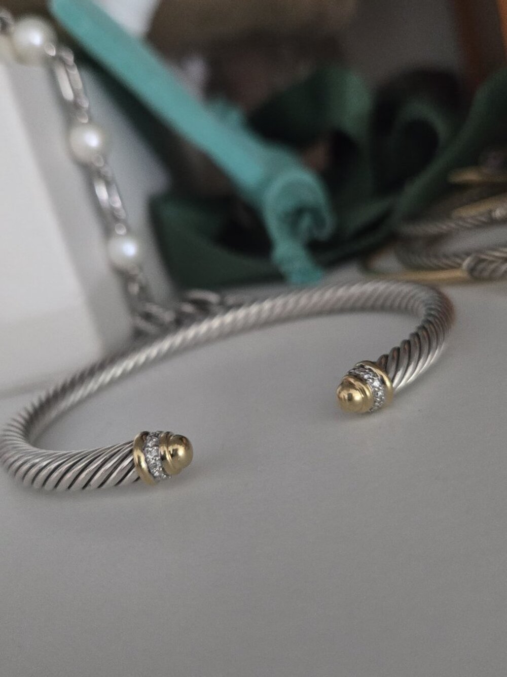 David Yurman 5mm Cable Bracelet 18K Gold Domes Diamonds